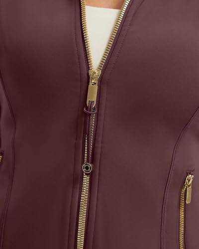 Image of SUUKSESS Women Golden Full Zip Up Workout Cropped Jackets Lightweight Athletic Yoga Tops