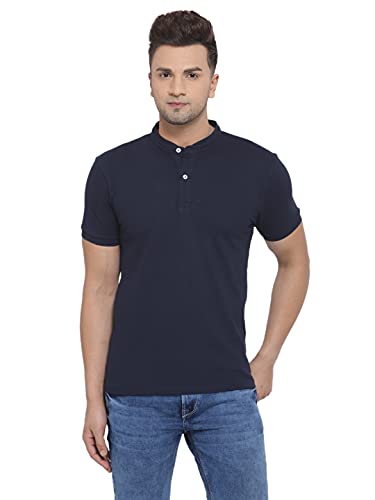 Image of Style Quotient Men Beige Solid Mandarin Collar T-Shirt