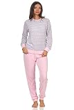 RELAX by Normann Damen Frottee Pyjama Langarm mit Bündchen in edler Streifenoptik - 291 201 13 780, Farbe:grau-Melange, Größe:48/50