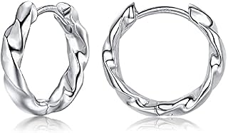 Silver Hoop Earings for Womens - S925 Sterling Silver Earrings, Small Twist Hoops Cartilage Huggie Sleeper Earrings | Hypoallergenic Helix Tragus Ear Jewellery Endless Earrings for Girls Men