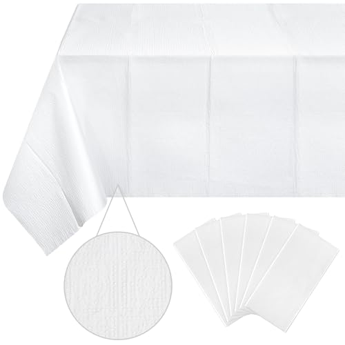 Ragnhild 6 Pack White Paper Tablecloths for Rectangle Tables, 3 Ply Paper Disposable Table Cloths for Parties, Bulk Rectangle Party Table Cover for Birthday, Wedding, Anniversary, Banquet, 54x108Inch by Ragnhild - Used condition - US$14.39