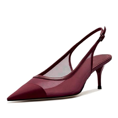 Image of Mesh Kitten Heels for Women Slingback Design with Pointed Toe Breathable and Stylish Elegant Low Heel for Comfort