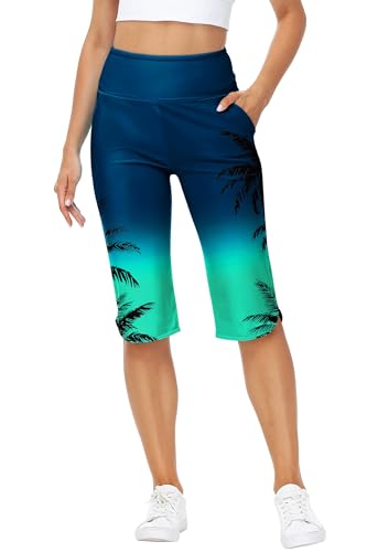 Image of AOBUTE Womens Swim Capris Pant Sun Protection High Waisted Swimming Leggings with Pockets (No Lining)