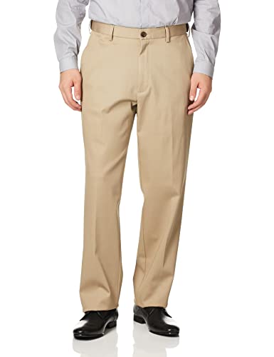 Haggar Men's Premium No Iron Classic Fit Expandable Waist Flat Front Pant, Khaki, 56Wx30L