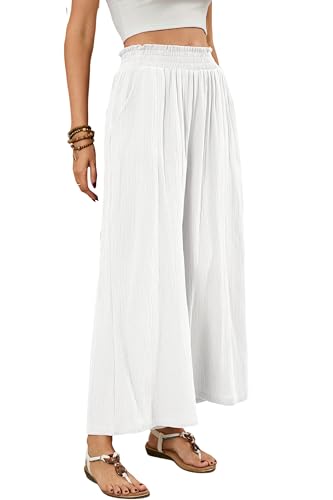 R.Vivimos Cotton Casual Wide Leg Pants for Women Stretchy High Waisted Comfy Flowy Cropped Palazzo Pants with Pockets2