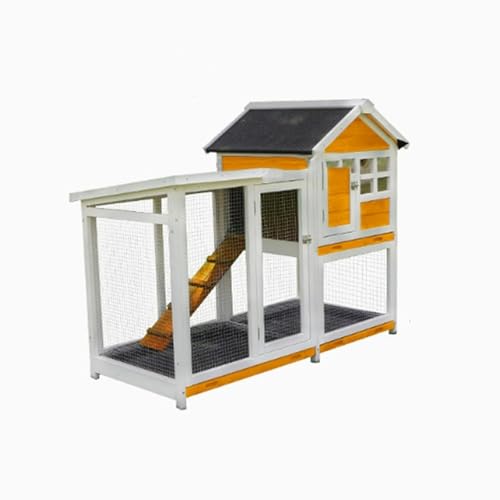 鶏小屋 家禽ケージ 飼育ケージ チキンコープ 屋外二層木製チキン小屋 木製小動物 アパートメント木製鶏小屋 フラット換気ドアと取り外し可能なトレイ付きの小動物ペットハウス家禽用飼育(A)