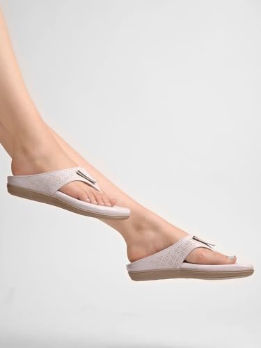 Image of Shoetopia Women's Flat Sandals - Comfortable Slip-On Toe Ring Design with Cut-Out Detailing Ladies Stylish Perforated Upper for Casual Footwear