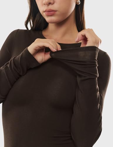 Image of Women's Merino Wool Blend Shirts Long Sleeve Tops Crew Neck Fitted Basic Tee Cozy Embrace Collection