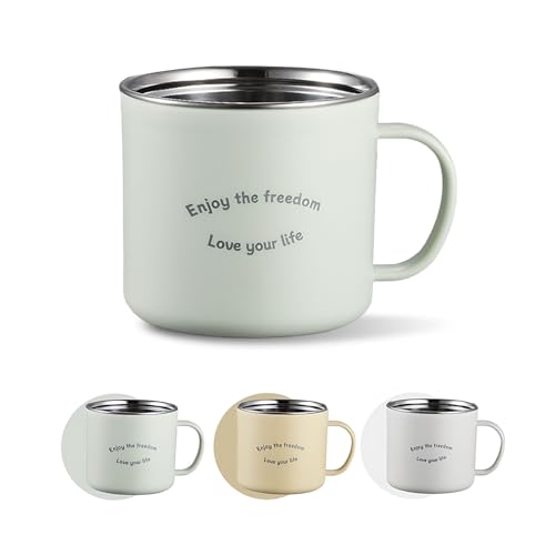 Edelstahl Tasse 300ml Thermobecher mit Henkel, Grün Kaffeetasse...