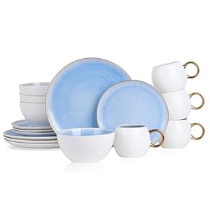 Stone Lain Josephine Formal Porcelain Dinnerware, Set of 4, Blue, White and Gold 16-Piece