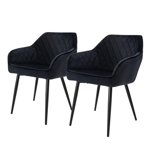 ML-Design Lot 2X Chaises de Salle à Manger - Noir - Style Rétro - Dossier/Accoudoirs Rembourrée Aspect Velours - Pieds en Métal Noir - Chaise Ergonomique -...