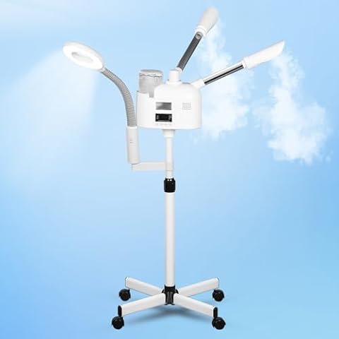 Afranti Pro Rolling Facial Steamers for Face Professional 3 in 1 Facial Steamer Humidifier with 5X Mag Lamp,Face Steamer Standing Warm Cold Mist Digital LCD Screen for Home Salon Spa Cover