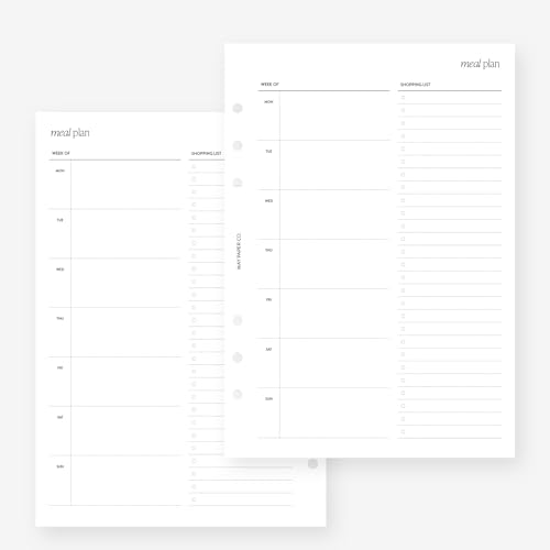 Planificateur de repas A5 recharge pour agenda Filofax Kikki K et classeurs 6 anneaux