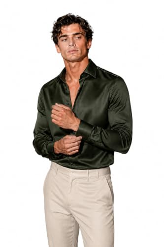 RAIZAX Men's Solid Olive Green Full Sleeve Shirt | Spread Collar | Regular Fit Casual Shirt(Green_L (l)) - Image 2