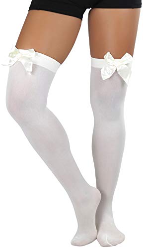 Image of ToBeInStyle Women's Opaque Long Thigh High Stockings w /Decorative Front Satin Bow