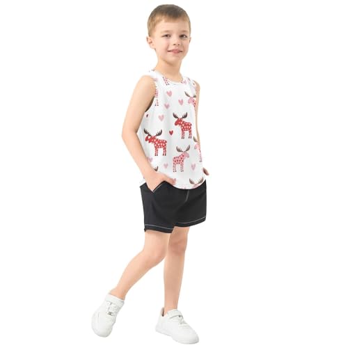 J JOYSAY Moose Heart Pink Boys Tank Top Sleeveless Muscle Shirts Quick Dry Sport Workout Active Kids T-Shirts 3-15T4