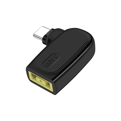 PNGKNYOCN USB C till slimspetsadapter, högervinklad USB C-kontakt till smal fyrkantig gul spets omvandlare 100 W PD-laddare adapter kompatibel med Lenovo