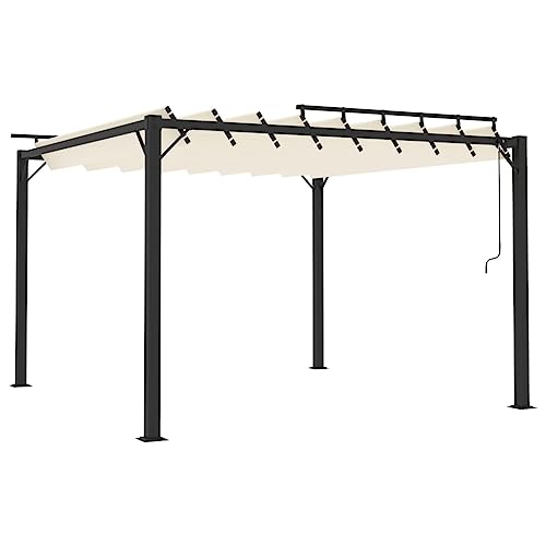 Pérgola con techo de láminas de 3 x 3 m, tela crema y aluminio, marco de cenador para jardín y terraza, resistente a la intemperie y duradera