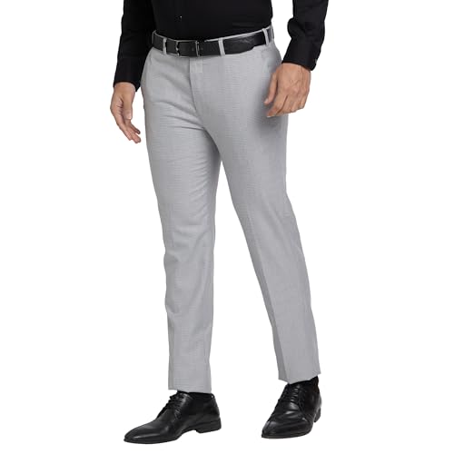 Image of Park Avenue Men's Mid Rise Checks Pattern Super Slim Fit Polyester Blend Flat Front Formal Trouser