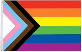 Wanziee Progress Gay Pride LGBTQ+ Flag Rainbow with Chevron 5ft x 3ft with Brass Eyelets Pride Accessories Gay Pride Banner for Party Parades, Carnivals, Festival, Marches, Decorations and Celebration
