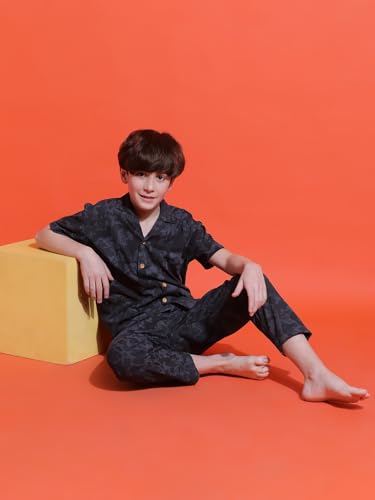 Image of Li'l Tomatoes Boys 100% Cotton Night Suit | Summer Printed Shirt & Shorts Set | Soft & Breathable Sleepwear | 9-16 Years