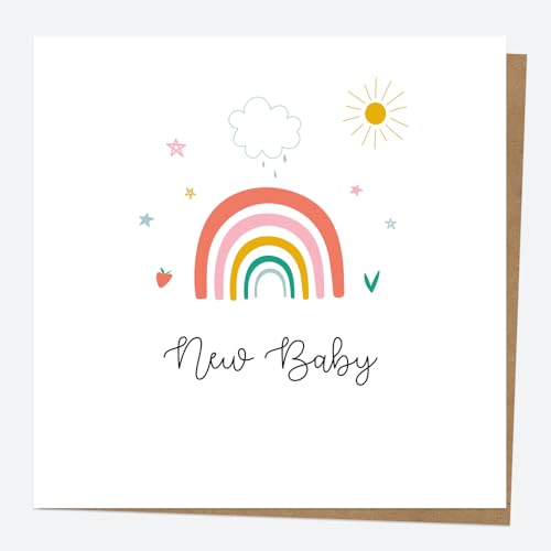 Dotty about Paper Chasing Rainbows - New Baby - Congratulations Modern Design New Mum Family Cute Welcome to the World Celebrations. Baby Girl Baby Boy. Envelope Included (3864)