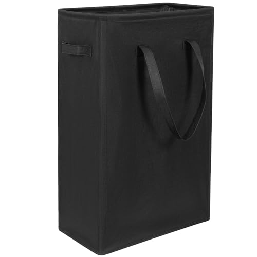 Chrislley 25-Inches Slim Laundry Hamper 60L Narrow Laundry Basket with Handle Foldable Dirty Clothes Portable Skinny Hamper Organizer Storage Bins (Black)