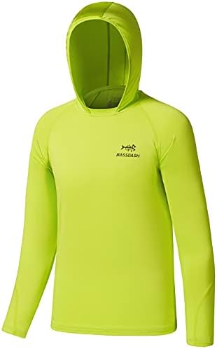 BASSDASH Youth UPF50+ Performance T Shirt with Hood Long Sleeve Fishing Hiking Sun Shirt FS03Y Pear Green