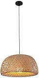 E27 Retro Pendelleuchte Bambus Rattan Handgewebte Pendellampe Runden Holz Lampenschirm Höhenverstellbar Hängelampe Wohnzimmer Schlafzimmer Esszimmer Küche Kronleuchter Deko Beleuchtung Deckenleuchte