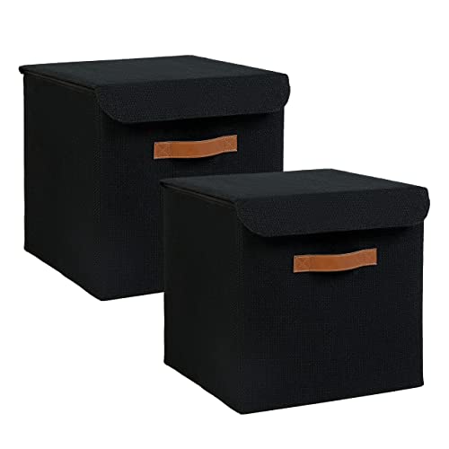 2'li Siyah Renk Jüt Kapaklı Kutu Set 30 x 30 x 30 cm