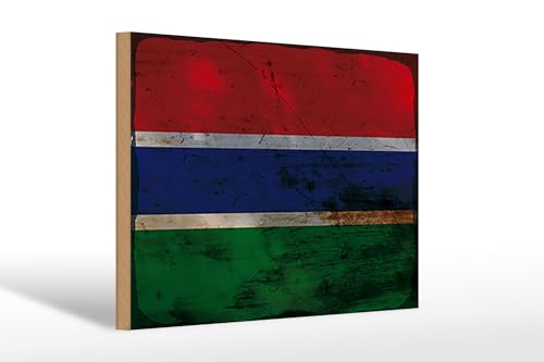 Femer Holzschild Flagge Gambia 30x20cm Flag of the Gambia Rost