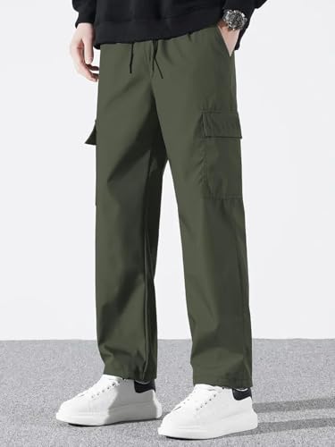 Image of Cargo Pants for Men | Cotton Cargo Trousers|Cargo for Men |Cotton Cargo Pant |Drawstring Waist Pant Multi Pocket Utility Wear