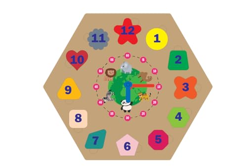 Image of Mukund's Educational Teaching Clock-Time & Shapes Sorting Toy for Kids, 12 Pieces