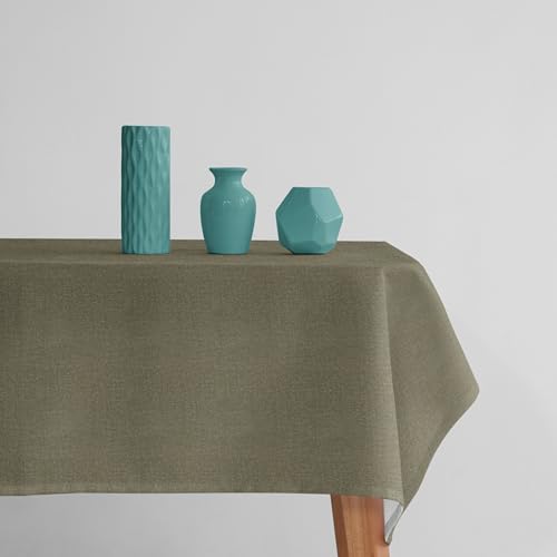 Mediterranean Point Mantel de Hule Antimanchas e Impermeable 100% PVC, Mantel plástico Redondo de 140cm Liso Color Verde Oliva Bora 1006