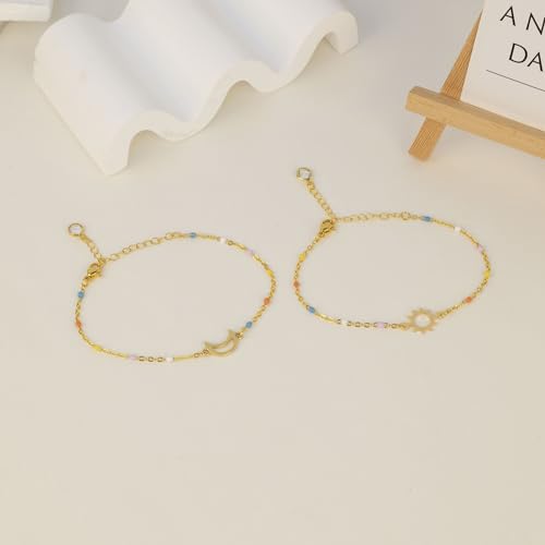 Image of LINY Matching Aunt and Niece Bracelets for 2, Sun and Moon Bracelet for Aunt and Niece Gifts Christmas Birthday Gift