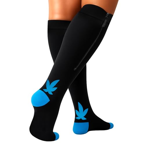 compression socks for men and women - 20-30 mmhg zipper knee high medical compression stockings calf fits up to 16 in - 1 pair perfect for athletic nurses travelers edema circulation pregnancy