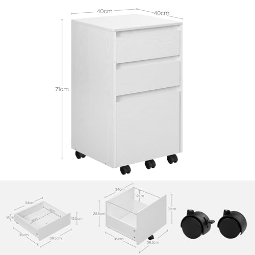 WOLTU Archivador Móvil con 3 Cajones, Cajonera con 5 Ruedas Multiusos, Gabinete de Archivos Debajo del Escritorio para Documentos de Oficina, Blanco y Negro, 40x40x70 cm, ASK01ws - imagen 3