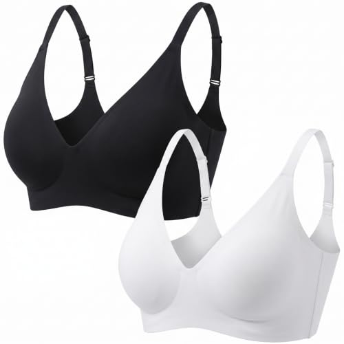 Image of Wireless Jelly Bras Push Up Deep V Supportive Seamless Bra No Underwire | Low Cut Plunge V-Neck, Soft Comfortable Tshirt Bralette, No Spillage, Wide Straps, Back Smoothing, Everyday Bra