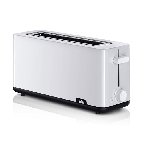 Braun Breakfast 1 HT1110WH, Tostadora con Ranura Extra Larga con 8 Niveles de Tostado, Funciones para Recalentar y Descongelar, Bandeja para Migas, Ranura de 25 cm, Potencia 1030W, Color Blanco