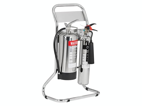 The Workplace Depot Twin Fire Extinguisher Stand Holds 2 Extinguishers (29kg) Chrome or Red Powder-Coated Tubular Steel Frame Tool-Free Assembly Office Warehouse & Showroom Safety (Chrome)