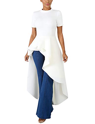 Image of Lrady Womens Casual Shirt Dress High Low Irregular Ruffle Hem Blouse Asymmetrical Peplum Long Tunic Tops
