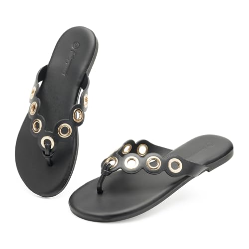 FUNKYMONKEY Women's Circular Rivets Flip Flops Summer Slip On Fashion Thong Sandals for 20253