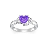 Seiyang Heart Shape February Birthstone Ring 925 Sterling Silver Created Amethyst Promise Ring Birthday Jewellery Gifts for Women Size P