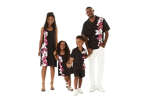 Matchable Family Hawaiian Luau Men Women Girl Boy Clothes in Watercolor Orchid in Black Pink