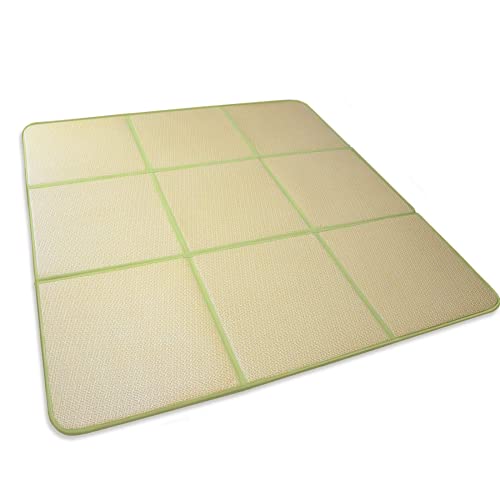 MYOYAY 71x71 inch Tatami Mat Mattress Folding Japanese Tatami Mattress 0.47'' Thickness Large Rattan Summer Tatami Floor Mat Foldable Mattress Bedroom Area Rug with Storage Bag -ï¼ˆLight Brownï¼‰