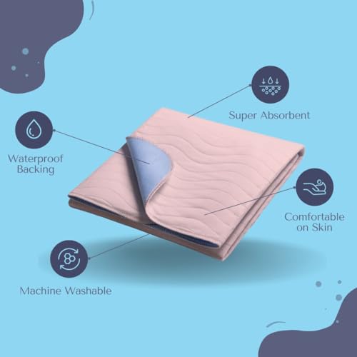 1x Drylife Super Absorbent Washable Single Bed Protector Pad | Thin Reusable Incontinence Bedding Protection, Comfortable & Durable - Pink - 85cm x 90cm