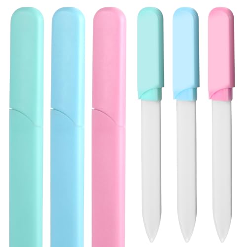 Wanmu 3 limas de uñas profesionales, lima de uñas de cristal, lima de uñas con estuche, superficie de cristal de doble cara, limas de uñas, herramienta de manicura profesional para mujeres