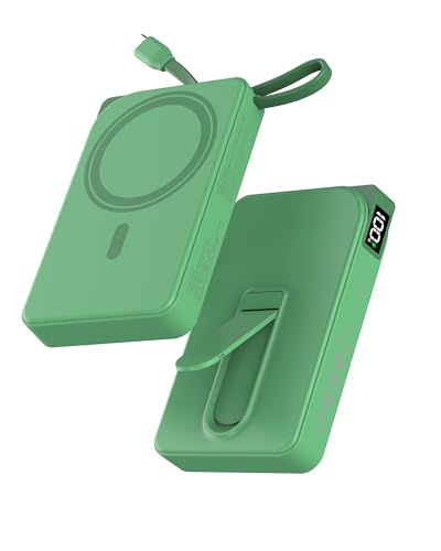 Image of for Magsafe Portable Charger, 3-in-1 Magnetic Power Bank with Stand, 10000mAh Wireless Battery Pack Fast Charging with Built in Cable(USB C), Powerbank for iPhone17 /16 /15 /14 /13 Travel & Daily, Green