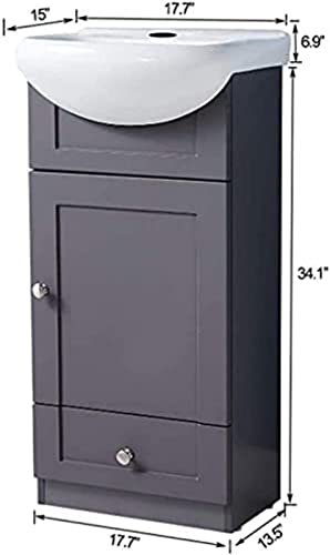 Mogiyin 18 Inch Vanity Small Bathroom Vanity,Modern Bathroom Vanities Small Bathroom Sink Vanity Combo With White Countertop Ceramic Vessel Sink,Narrow Bathroom Vanity 1 Door 1 Drawer Dark Grey #TOP1