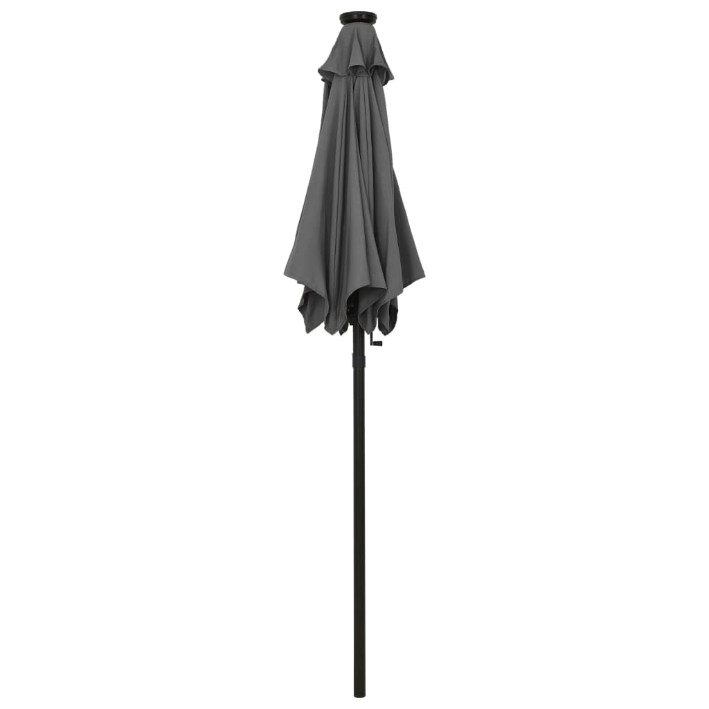 Sombrilla de Jardín con 12 LED y Diseño Inclinable, Impermeable y con Protección UV, Cubierta de Poliéster Anti-decoloración, Poste de Aluminio y 6 Varillas Metálicas